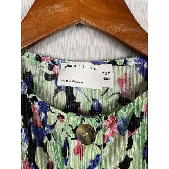 ASOS DESIGN Plisse Floral Jumpsuit Sz 14 Button Front Spring Cottagecore - Picture 5 of 11